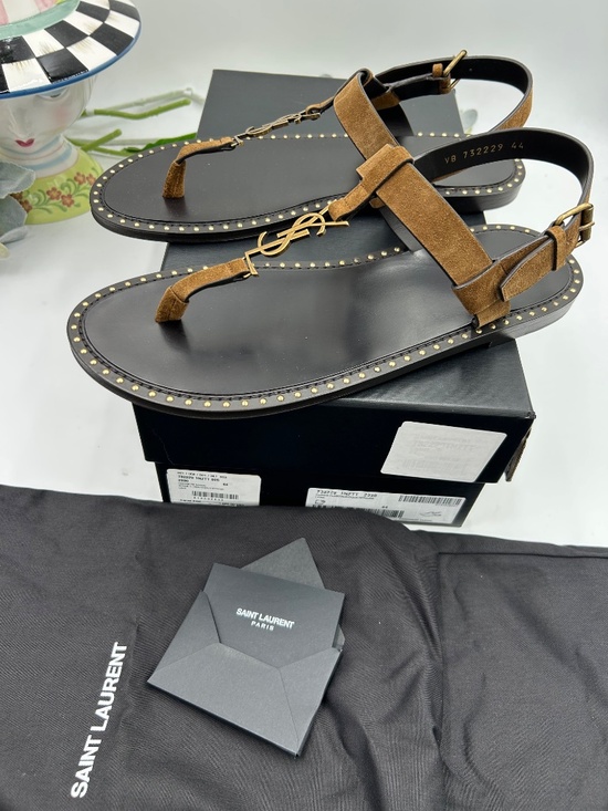 Men’s Saint Laurent Cassandra Studded Suede Thong Sandals Size 44/11 US main image 8